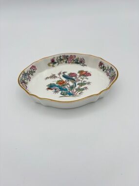 Vintage Wedgwood Kutani Crane Trinket Dish Bone China England Floral